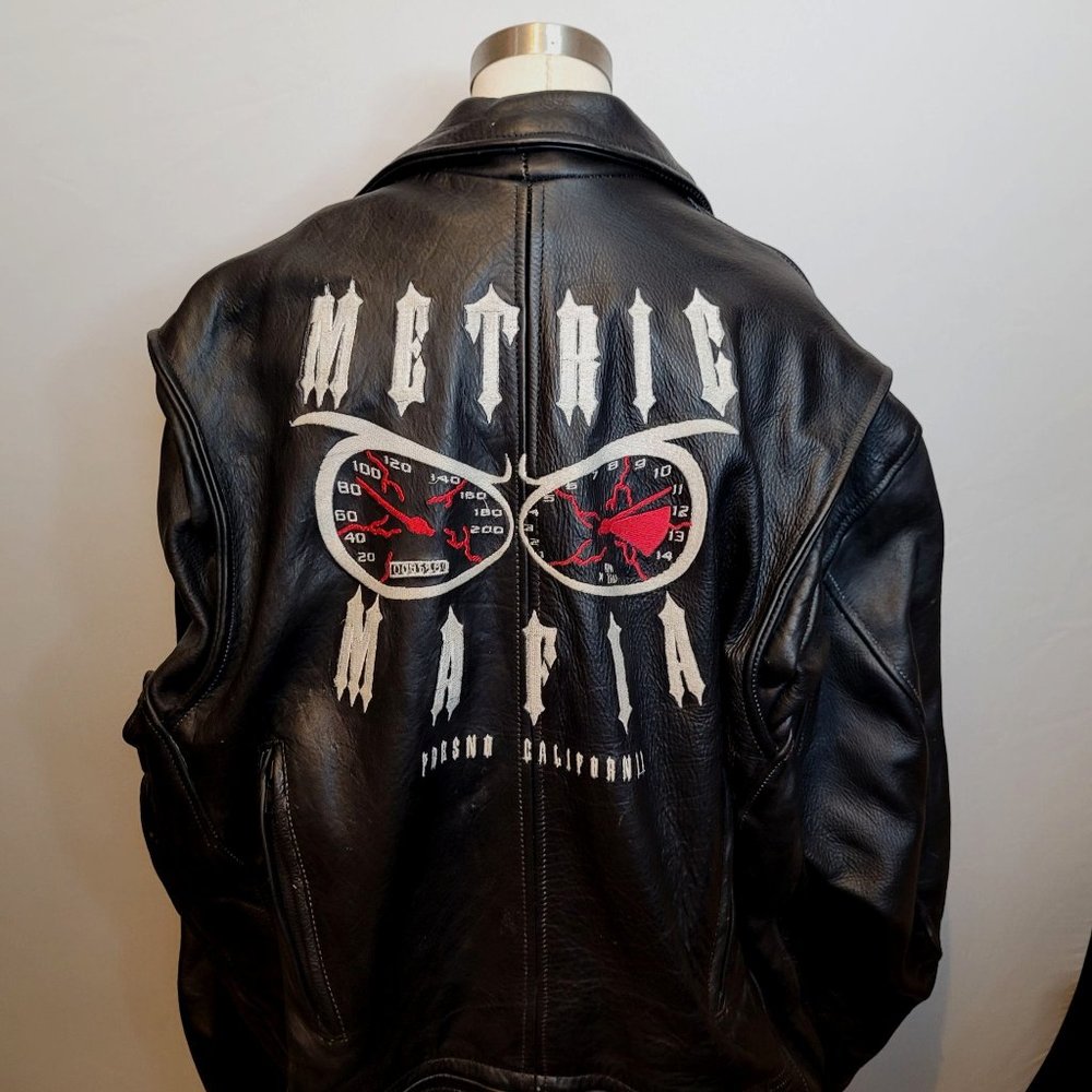 Vintage Leather Motorcycle Jacket Mens Big Tall Size 54 Embroidered Club Coat